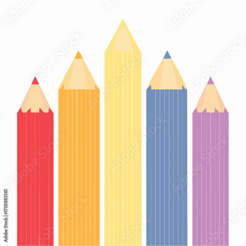 Five Colorful Sharpened Pencils On White Background
