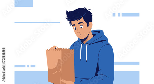 Curious Person Discovering Contents Of Brown Paper Bag, Wondering About What's Inside