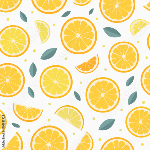Seamless Pattern with Orange and Lemon Slices on White Background