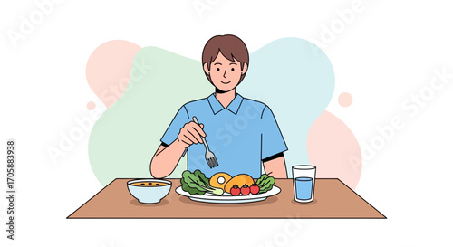Young Man Enjoying Nutritious Meal, Promoting Healthy Lifestyle And Wellbeing