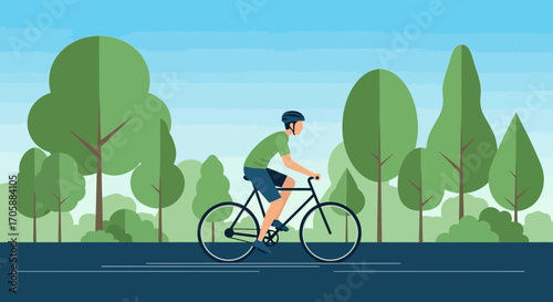 Cycling Adventure In Park: Silhouette Of Bicyclist Enjoying Green Landscape And Fresh Air
