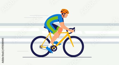 Cycling Athlete In Action, Colorful Illustration Depicting Speed And Motion, Road Bike