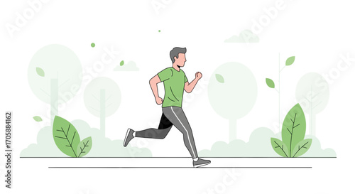 Young Man Jogging in Park, Embracing Fitness, Enjoying a Healthy Outdoor Lifestyle, Run