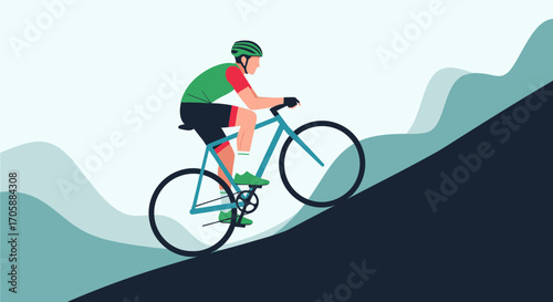 Cyclist Conquering Terrain: Illustration of Endurance and Determination on a Bicycle's Journey