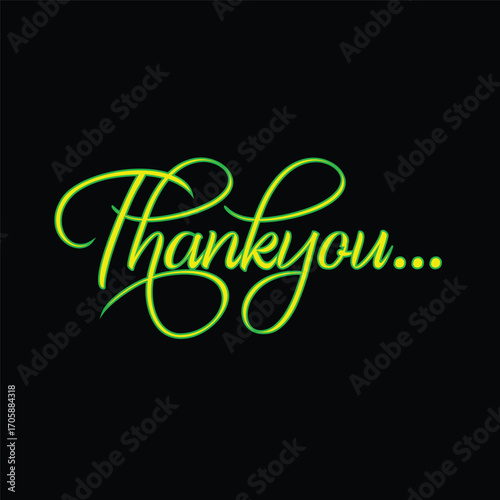 Thank you message with green glowing font isolated on a black background