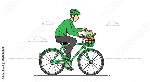 Cyclist Delivering Groceries With Efficiency, Promoting Sustainable Mobility, and Healthy Eating