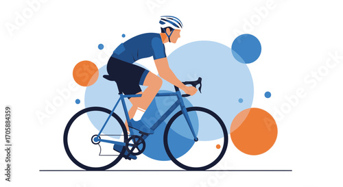 Cyclist Enjoying A Ride: Vector Illustration Depicting Health And Fitness Activities