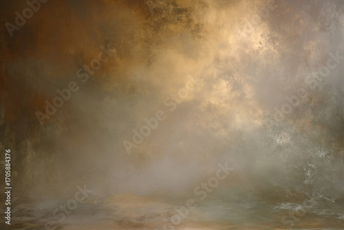 Brown studio painted backdrop. Muted golden and olive tones. Canvas background on the wall and on the floor with a soft transition.