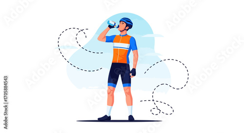 Cyclist Hydrating And Refreshing After Intense Physical Activity On A Bright Day
