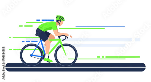 Cyclist In Action: Vector Illustration Of A Bicycle Rider With Speed Lines