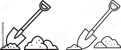Two shovels digging soil silhouette