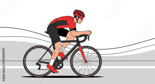 Cyclist In Competitive Gear Riding Bicycle Against Minimalist Abstract Background