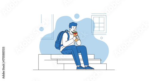 Young Person Enjoying a Wrap While Relaxing Outdoors on a Sunny Day Illustration