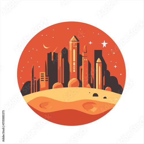 vector Martian cityscape at night