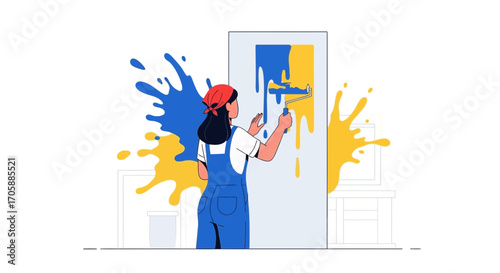 Decorating Transformation, Female Painting Interior Door With Vibrant Colors, Creative Design