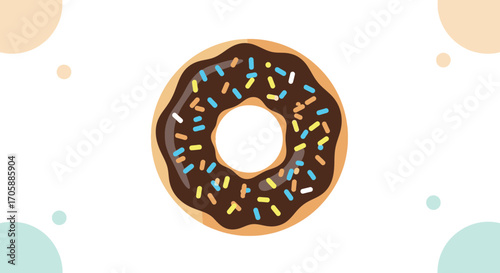 Delicious Donut With Colorful Sprinkles Isolated On White Background with Decorative Elements