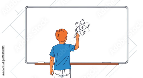 Young Scholar Illustrating Atomic Structure on a Whiteboard for Educational Purpose