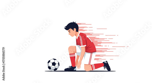 Young Soccer Player Preparing To Kick The Ball In An Energetic And Dynamic Way