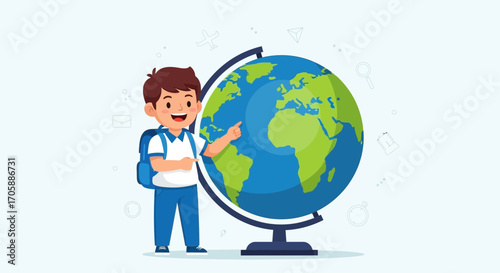 Young Student Exploring The World With A Globe And Discovering Geography