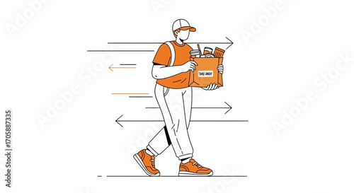 Delivery Person Carrying Food Package Delivering Takeaway Order Illustration