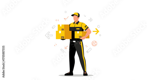 Delivery Service Representative Transporting Packages, Logistic Solutions and Shipping Concept