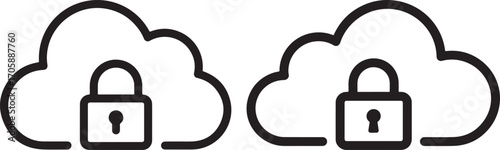 Two locked clouds digital security silhouette