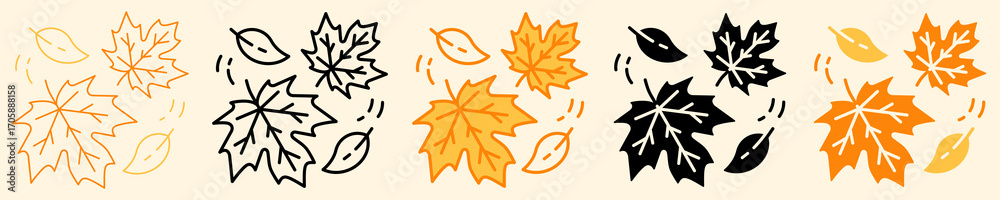 Fototapeta premium Autumn Leaves Icon Set Multiple Style Collection