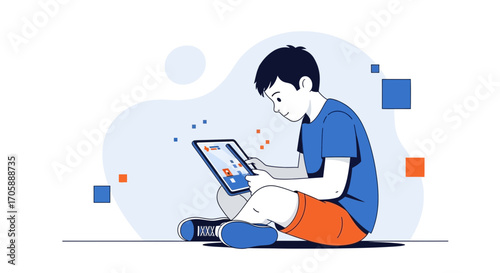Youngster Engaged With Modern Technology Using Tablet Representing Digital Education
