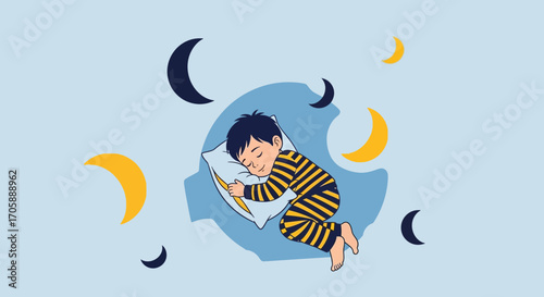 Dreamy Child Sleeping Peacefully Under The Moon's Gentle Embrace During The Night