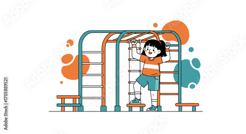 Youngster’s Playtime On The Monkey Bars Enjoying a Fun And Energetic Time Outside