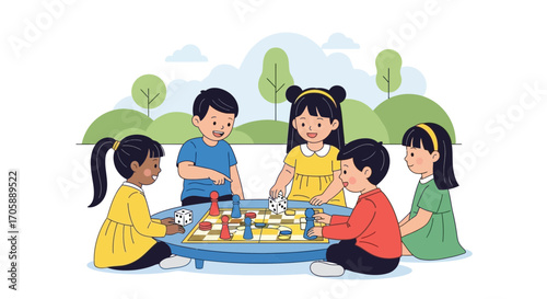 Youngsters Enjoying Board Games Together In A Park, Promoting Friendship and Social Activities