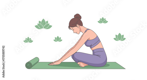 Zen Women Practice Yoga On Mat For Relaxation Mindfulness And Wellbeing Illustration
