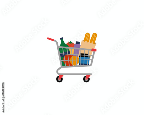 Vector art of grocery shopping cart filled with food