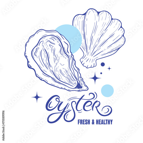 Oyster Logo, Fresh Seafood Illustration. Fresh seafood logo design for restaurants, oyster bars, and fish markets. Vector illustration for branding, menus, and packaging.