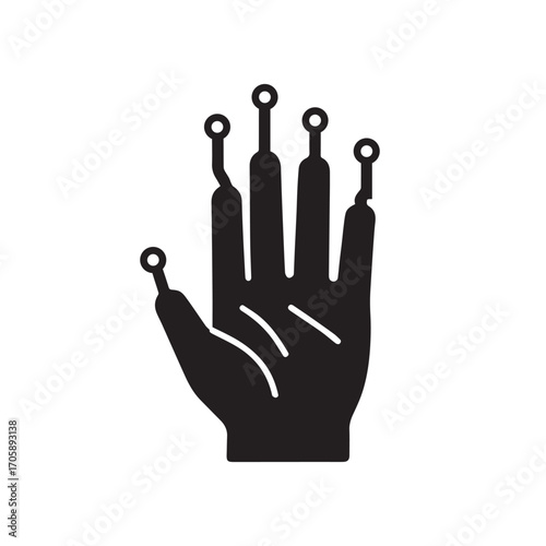 black silhouette of hand with futuristic robotic finger tips, robotics artificial intelligence