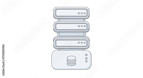 Stacked Servers with Database Icon Representing Data Storage and Processing.