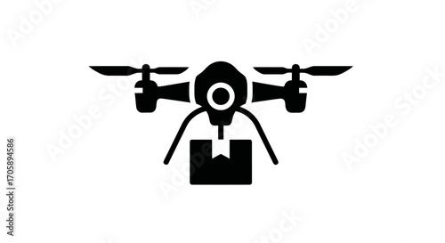 Black Icon of Delivery Drone Carrying Package.