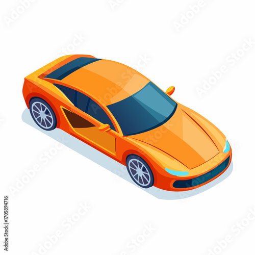 Isometric vector illustration of a vibrant orange supercar, a simple and sleek automotive design AIzaSyClPJ0XRC-nu8GkvNTzMe5e9SBIdu4I2DE for a futuristic concept