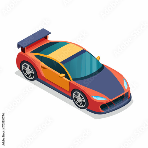 Isometric vector illustration of a modern red sports car, a simple graphic of a powerful supercar for racing design AIzaSyClPJ0XRC-nu8GkvNTzMe5e9SBIdu4I2DE