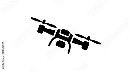 Black and White Quadcopter Drone Icon.
