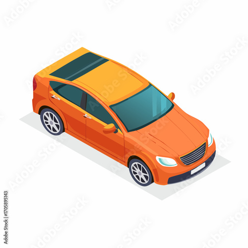 A simple isometric illustration of a modern orange hatchback car, perfect for transport concepts and design projects AIzaSyClPJ0XRC-nu8GkvNTzMe5e9SBIdu4I2DE