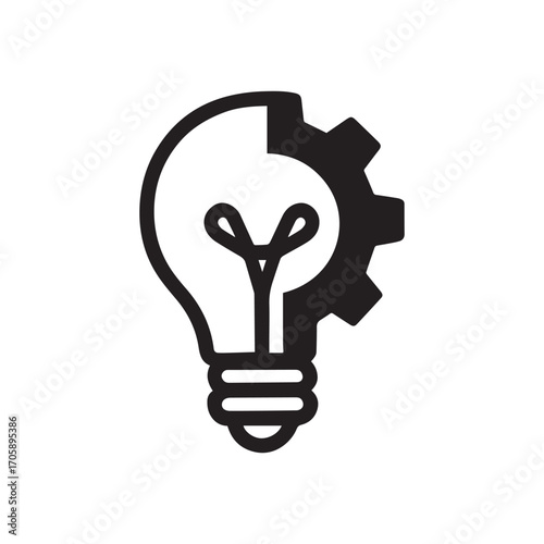 Symbolic fusion of light bulb and gear silhouette, innovation and engineering solutions