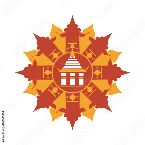 Mandala With Temple Gopuram Shapes Illustration
