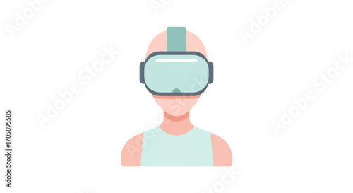 Flat vector illustration of a person wearing a modern virtual reality headset.