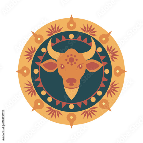 Mandala With Sacred Cow Motif Artwork