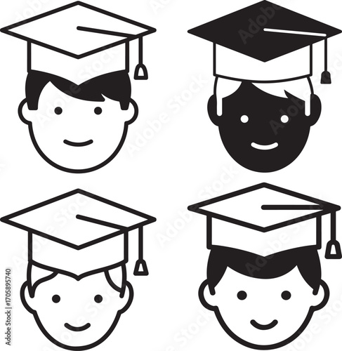 Four graduation caps on diverse head silhouettes