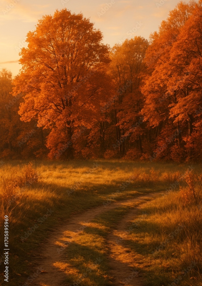 Naklejka premium Serene autumn path scene.