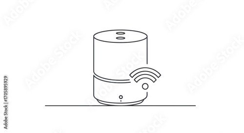 Line art smart speaker with Wi-Fi signal icon.