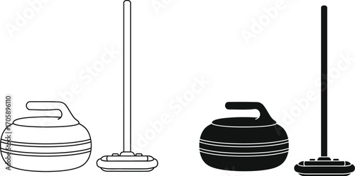 Curling stone and broom vector illustration winter sport game