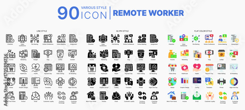 Remote Worker Icons Bundle in Various Style Suitable for Web, Apps, Presentation, or Printable Meanings